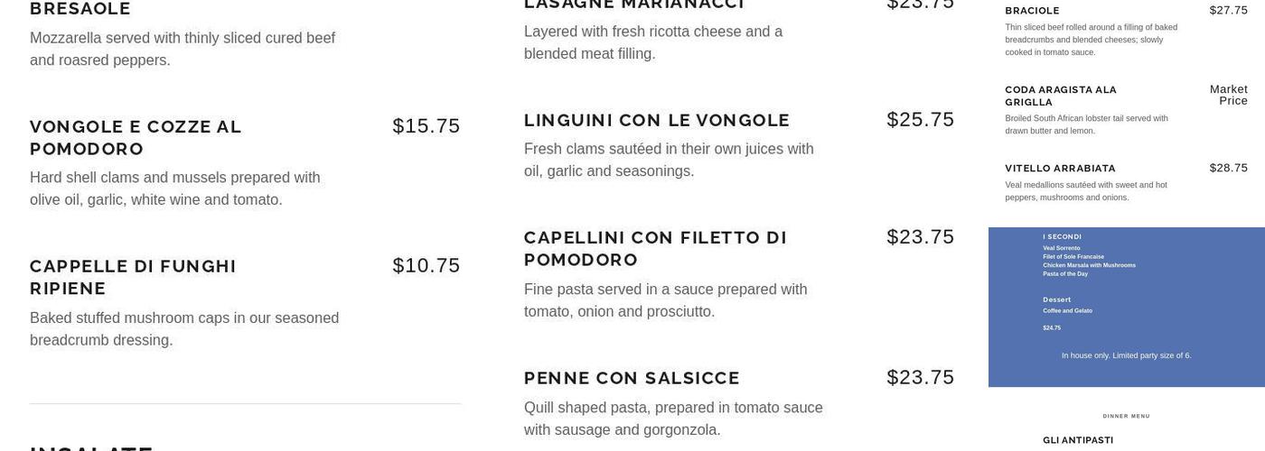 Marianacci's Menu
