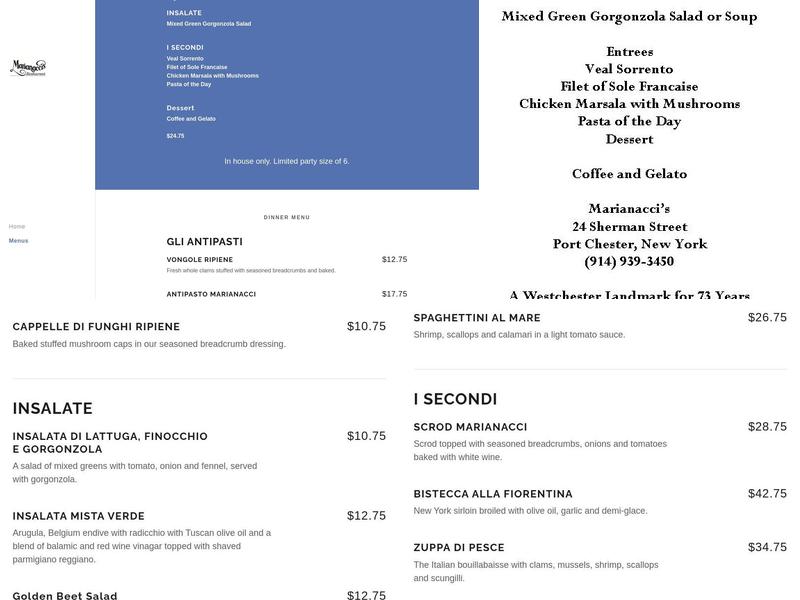 Marianacci's Menu