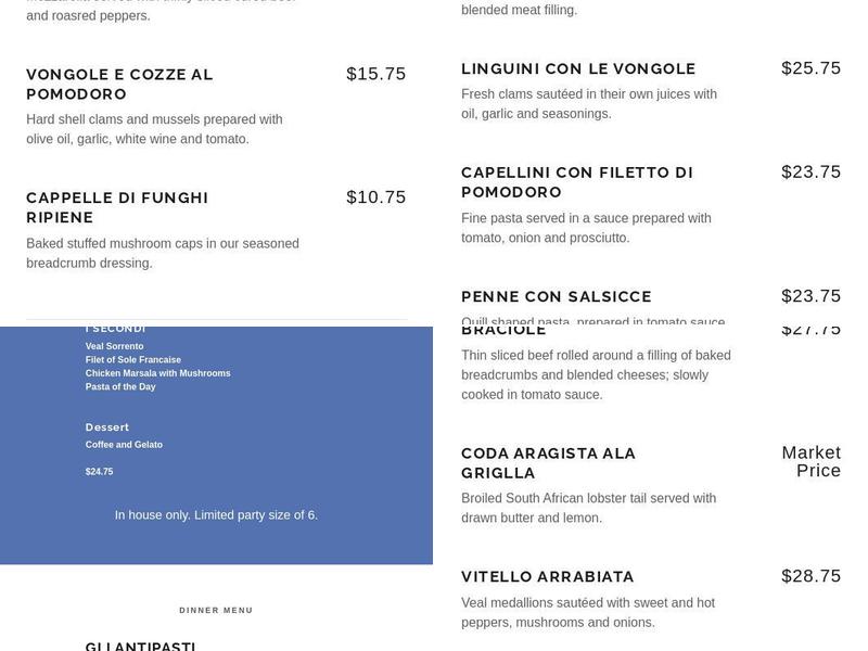 Marianacci's Menu