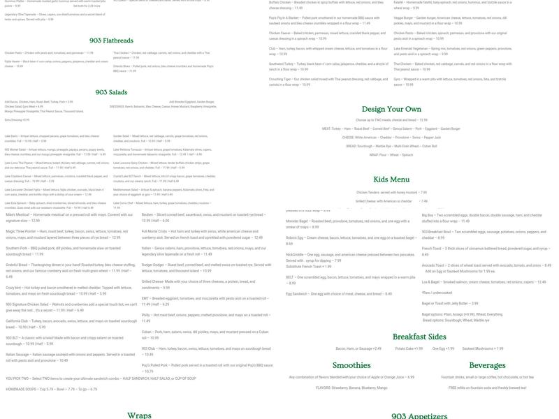 903 Mills Market Menu