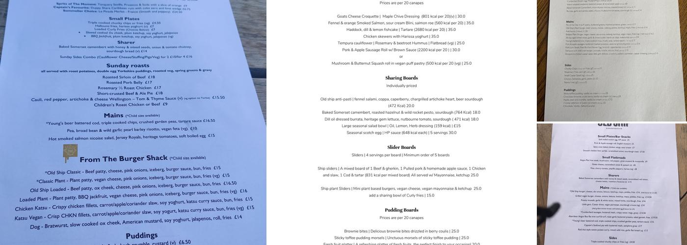 The Old Ship Hammersmith Menu