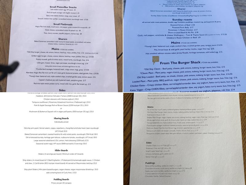 The Old Ship Hammersmith Menu