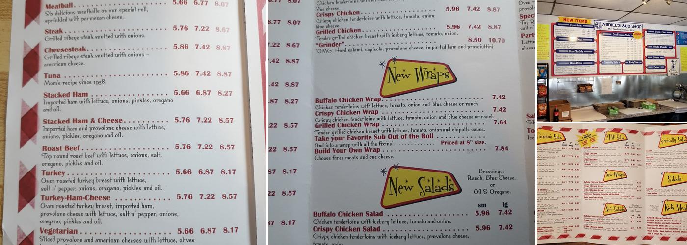 Gabriel's Submarine Sandwich Menu