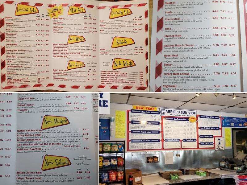 Gabriel's Submarine Sandwich Menu