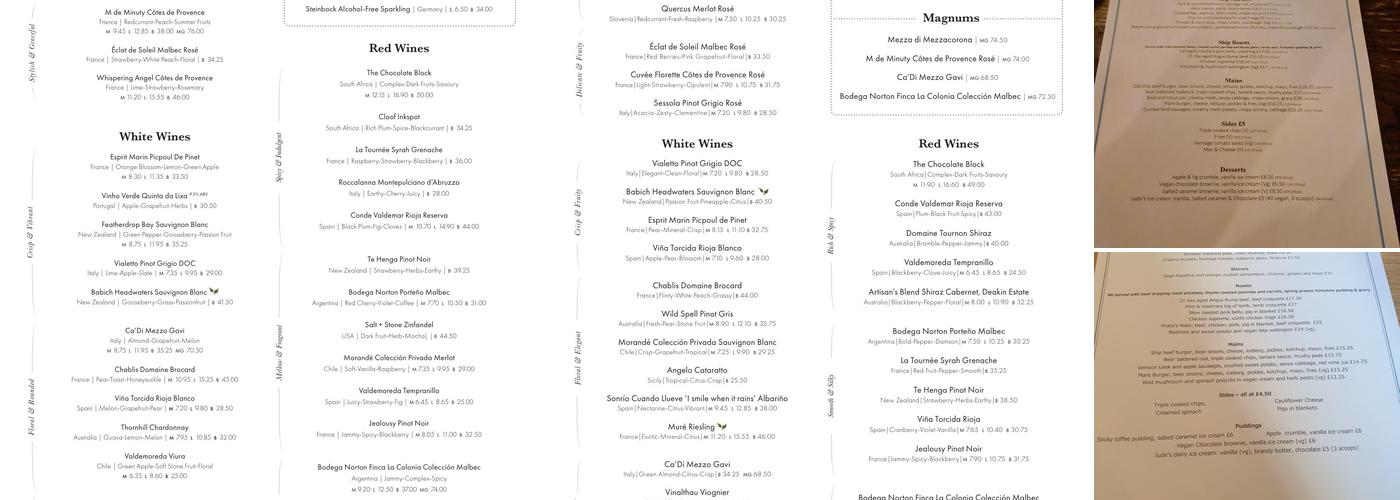 The Old Ship Richmond Menu