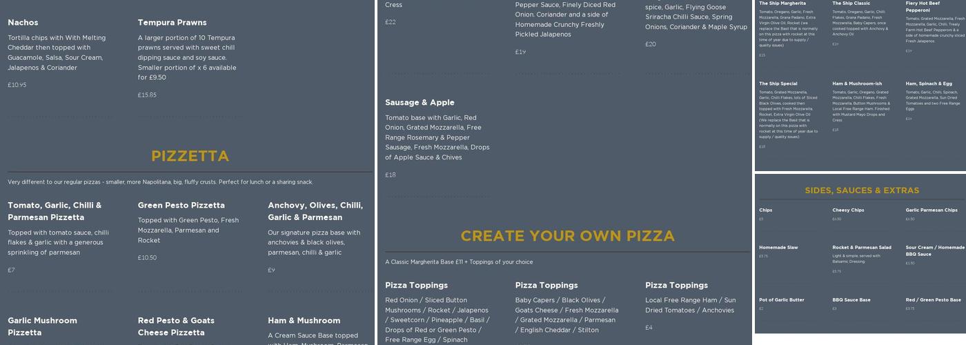 Ye Olde Ship Inn Menu