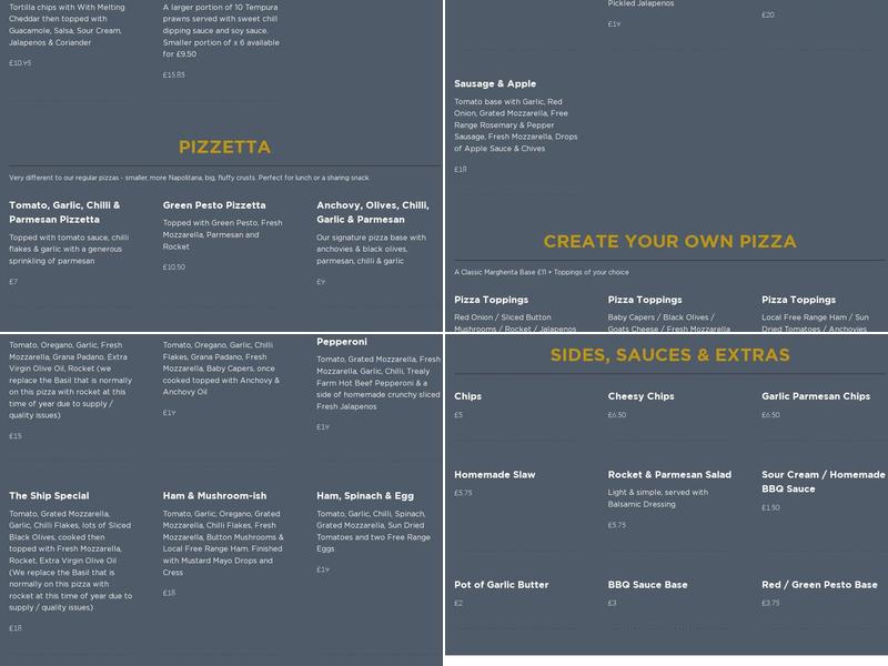 Ye Olde Ship Inn Menu