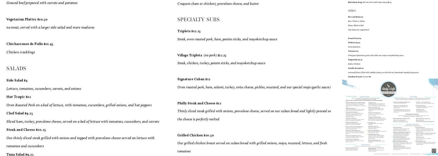 Cindy's Café Menu