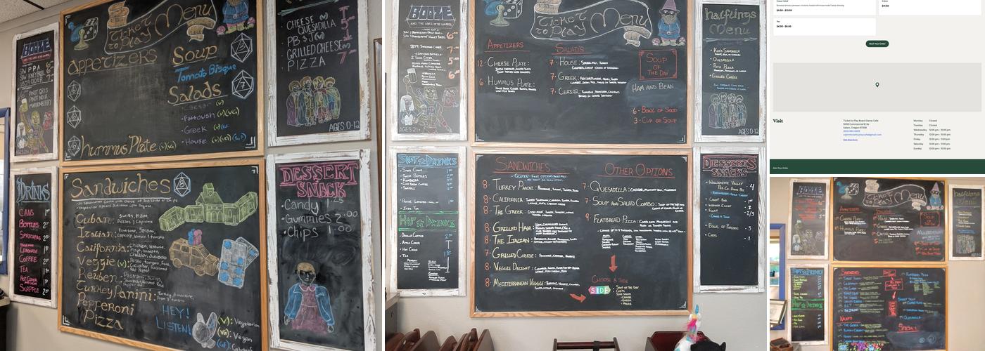 Ticket to Play Board Game Cafe Menu