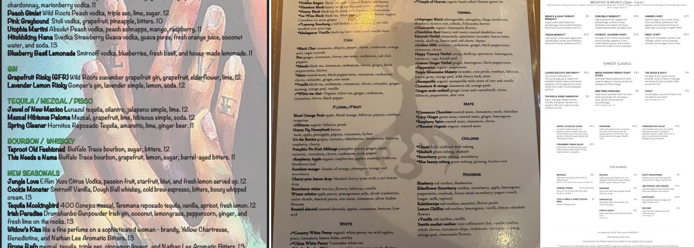 Taproot Lounge & Cafe Menu