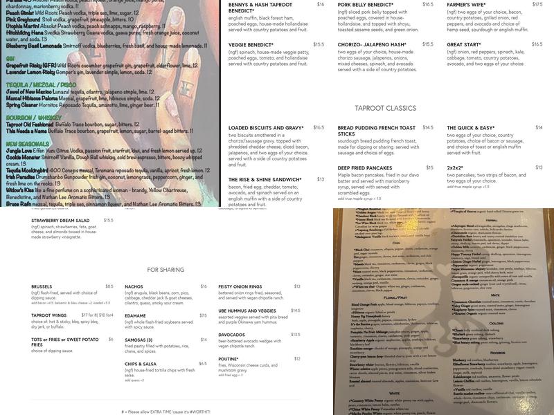 Taproot Lounge & Cafe Menu