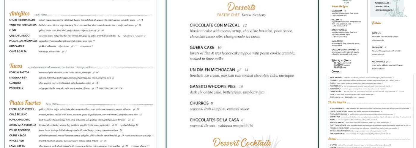 Reyes Mezcaleria Menu