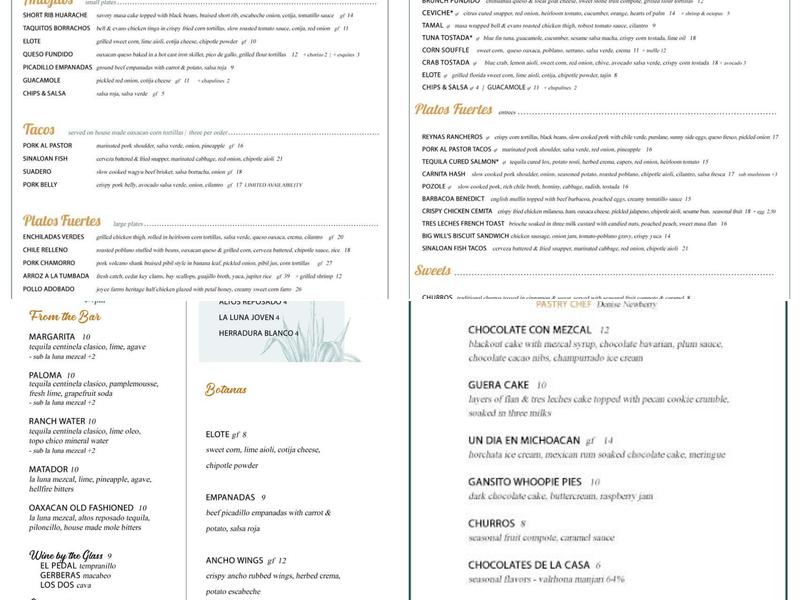 Reyes Mezcaleria Menu