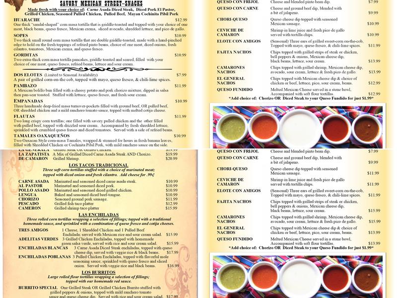 Los Generales Mexican Restaurant Menu