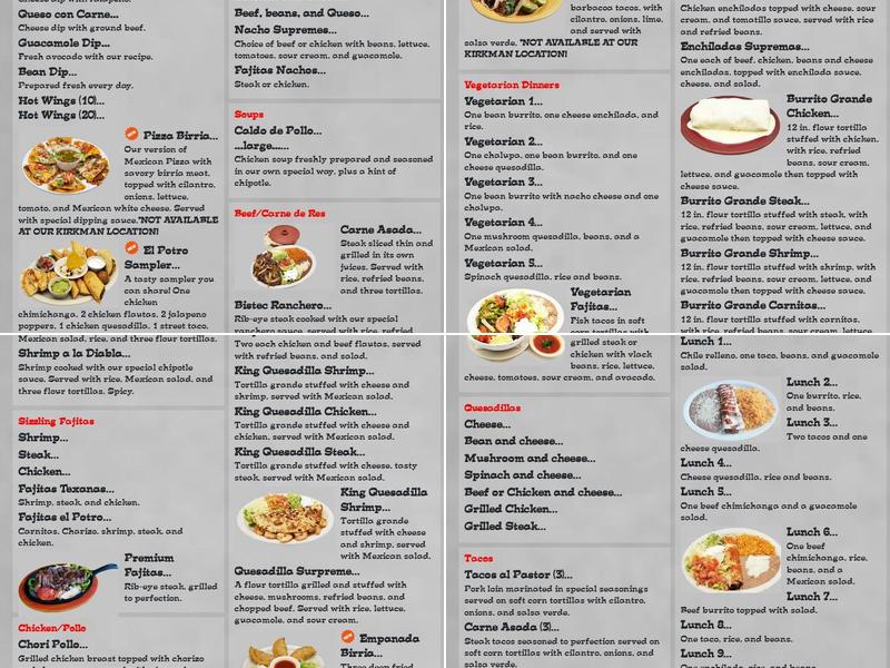 El Potro Mexican Restaurant Menu