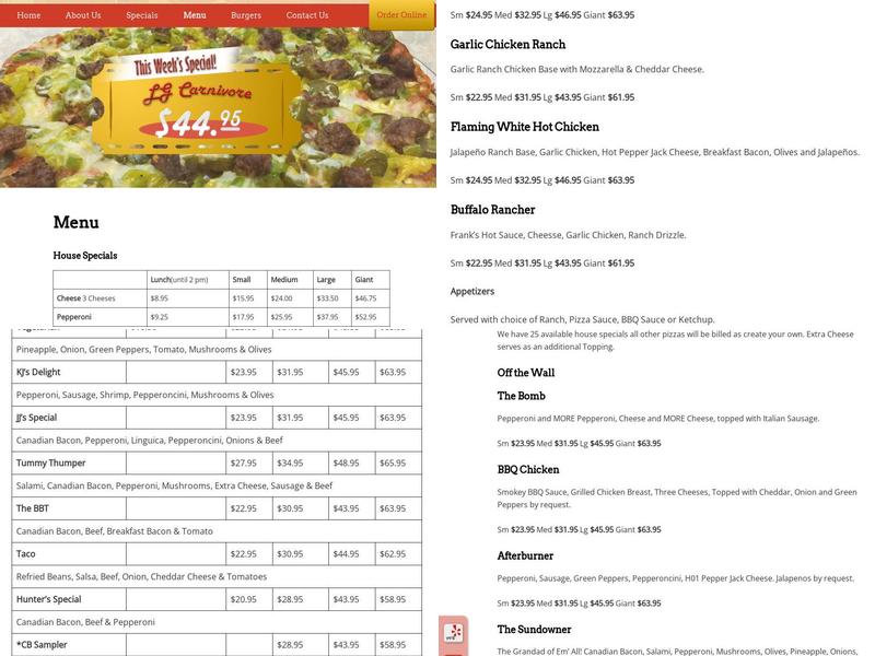 Ugo's Pizza Menu