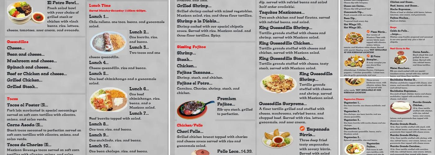 El Potro Mexican Restaurant Menu