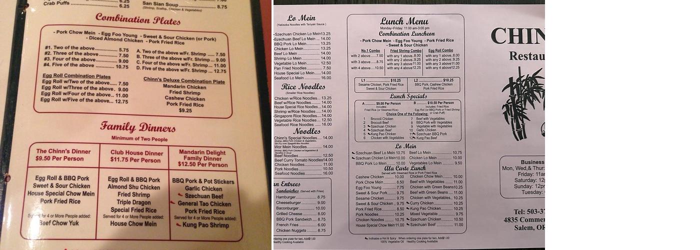 Chinn's Restaurant Menu