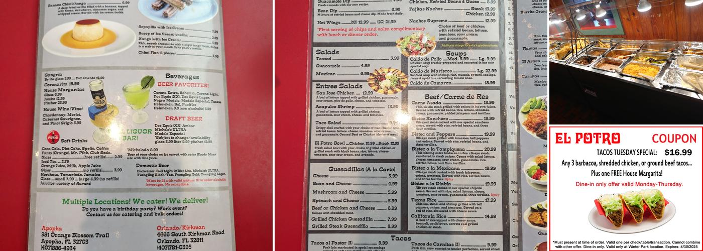 El Potro Menu