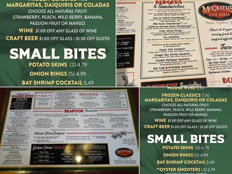 McGrath's Fish House Menu