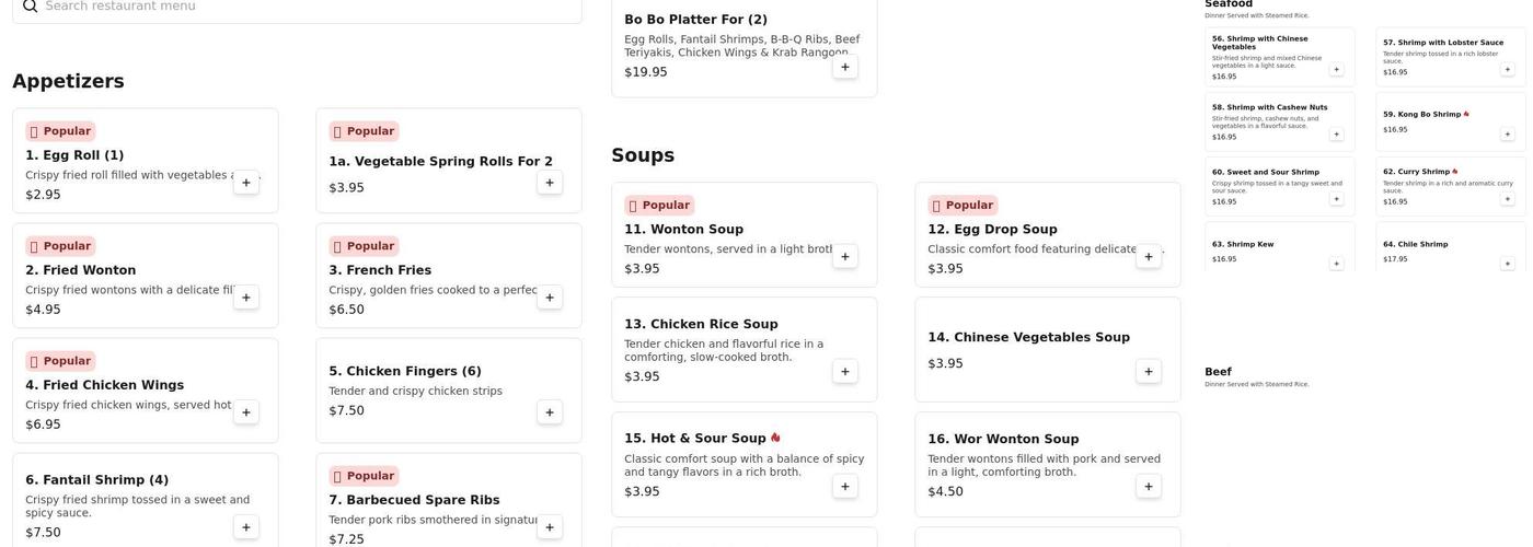 China Hut Menu