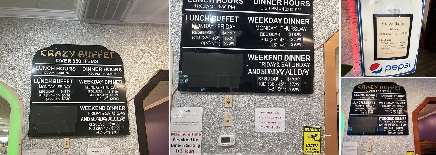 Crazy Buffet Menu