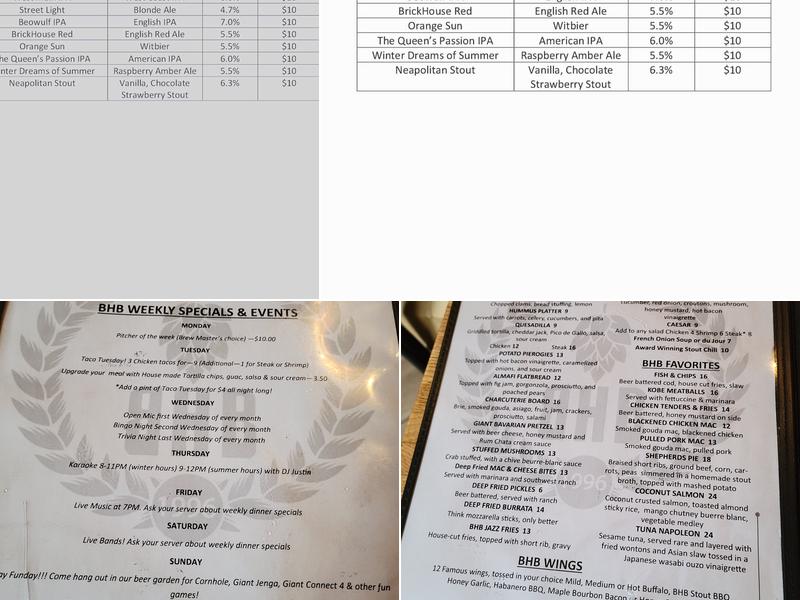 BrickHouse Brewery and Restaurant Menu