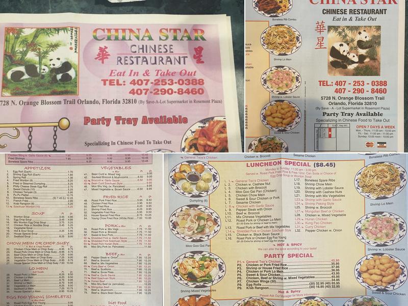 China Star Menu