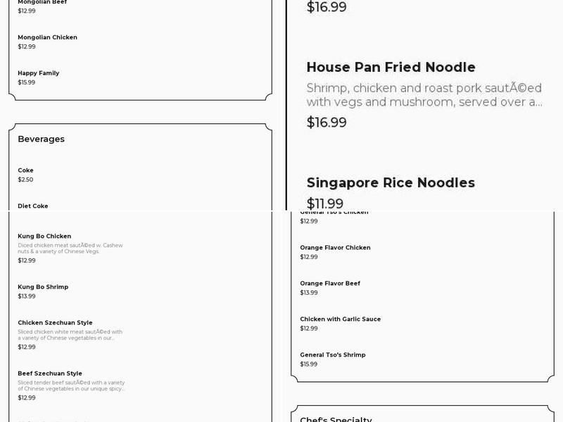 Pearl's Chinese Restaurant Menu