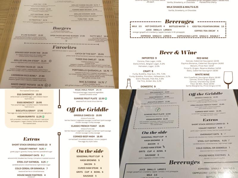 B-Line Diner Menu