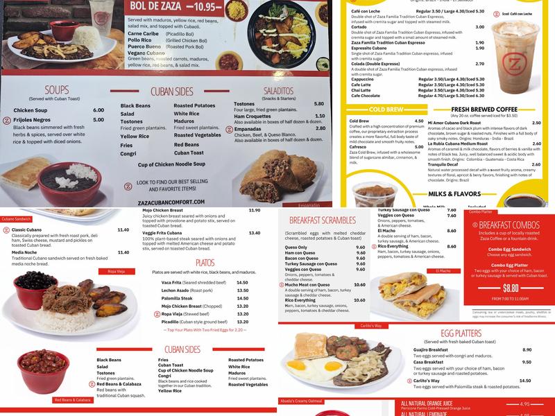 Zaza Cuban Comfort Food Menu