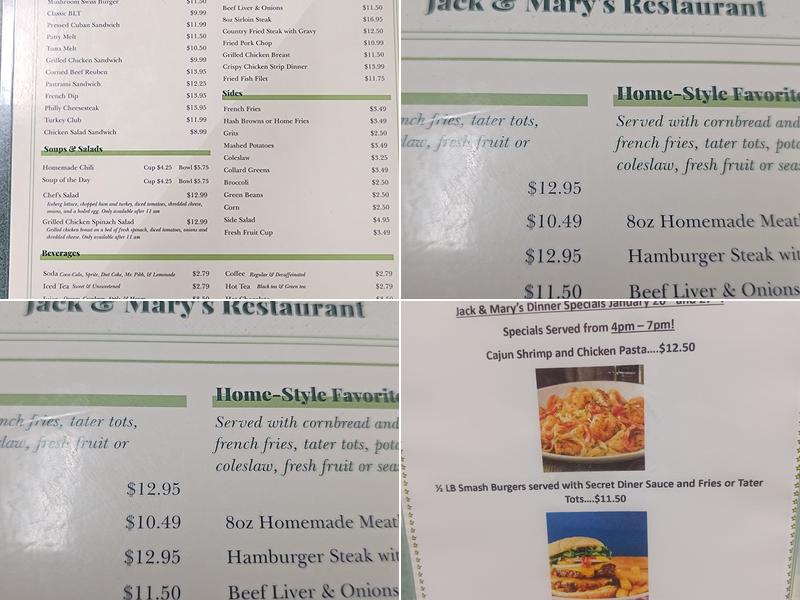 Jack & Mary's Restaurant Menu