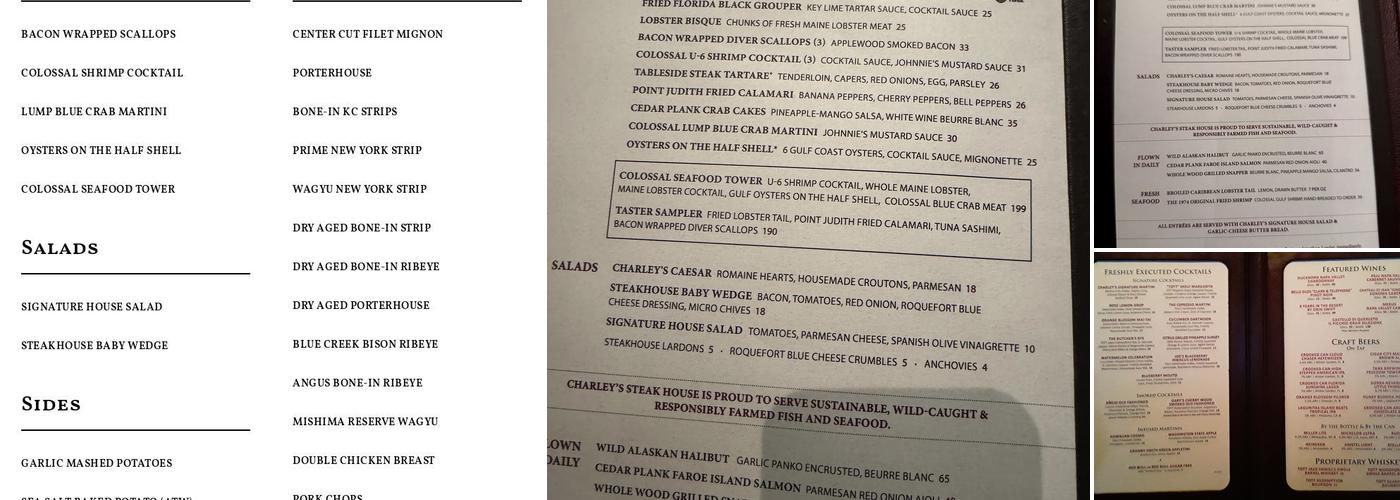 Charley's Steak House Menu