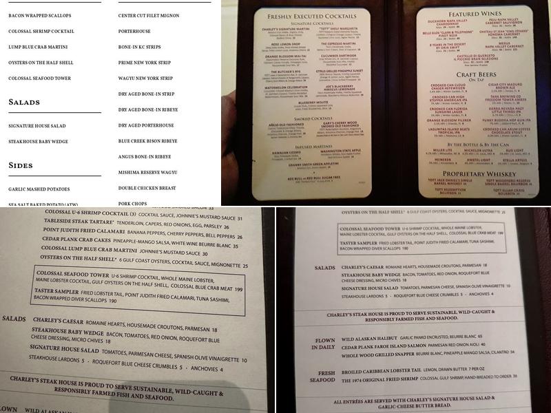 Charley's Steak House Menu