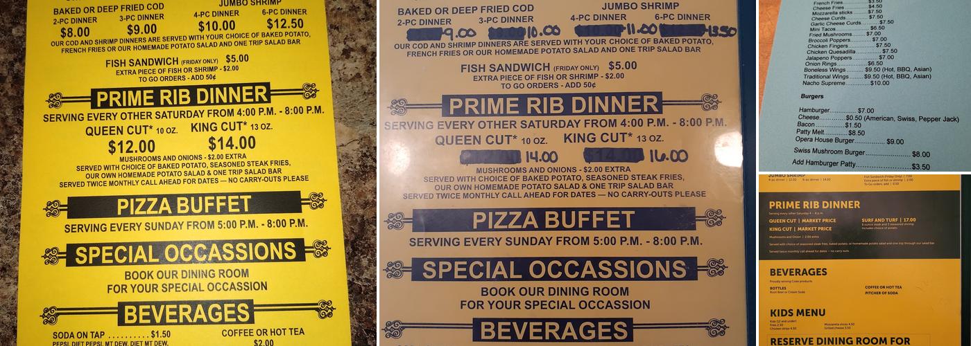 Opera House Bar & Grill Menu