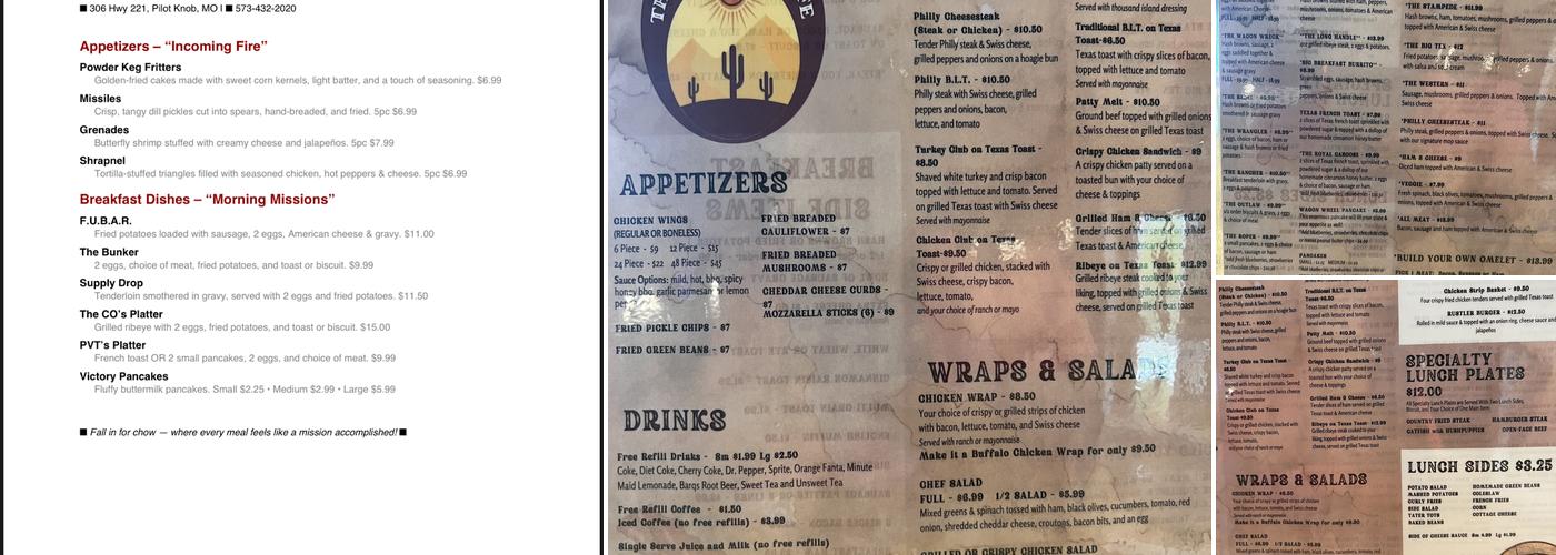 The Rustler Cafe Menu