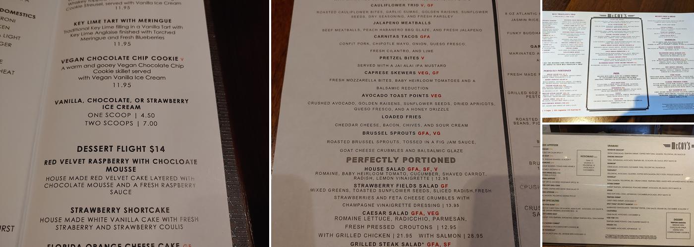 McCoy's Bar & Grill Menu