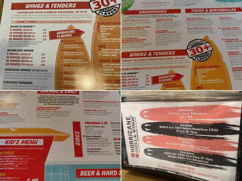 Hurricane Grill & Wings-Longwood Menu