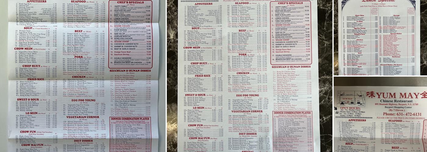 Yum May Chinese Food Menu
