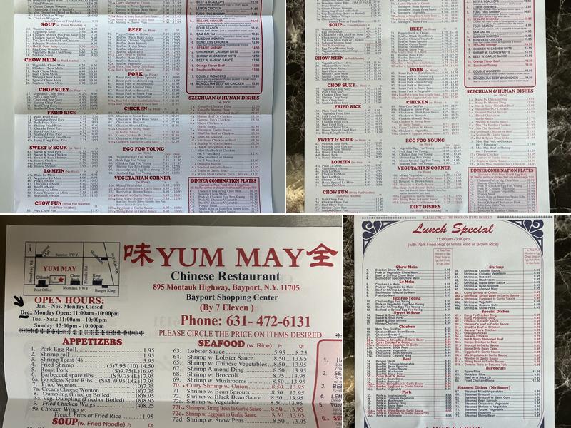 Yum May Chinese Food Menu