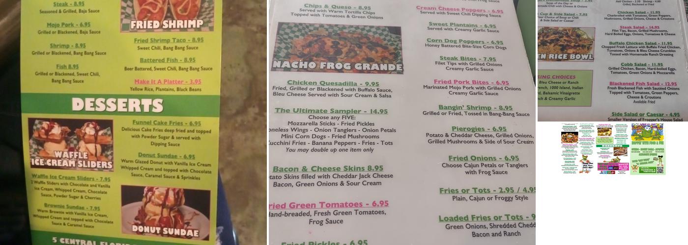 Froggers Grill & Bar Menu