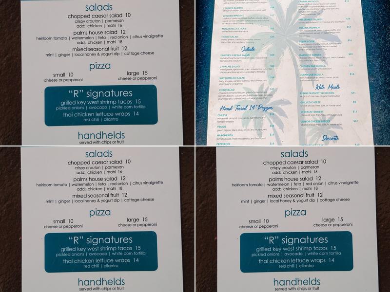 Palms Pool Bar & Grill Menu