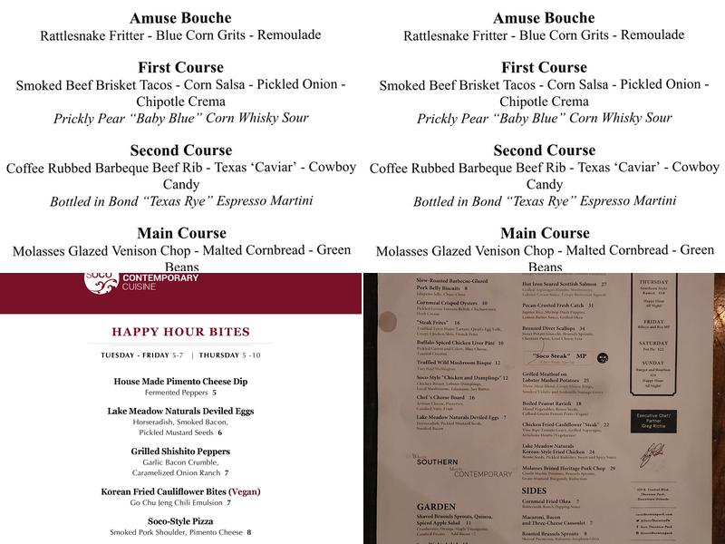 Soco Thornton Park Menu