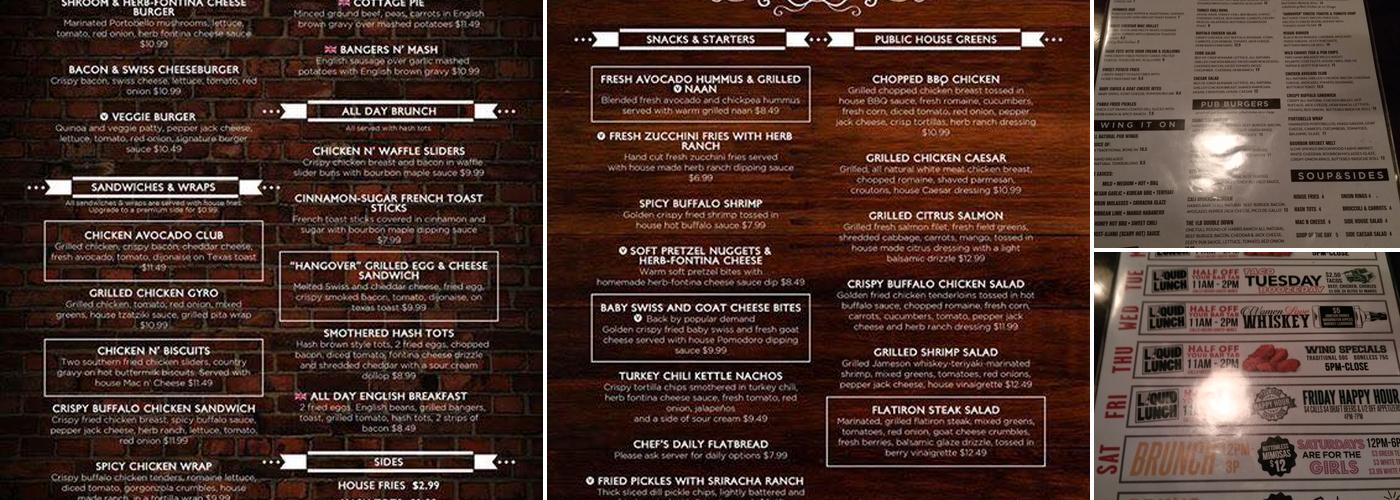 Underground Public House Menu