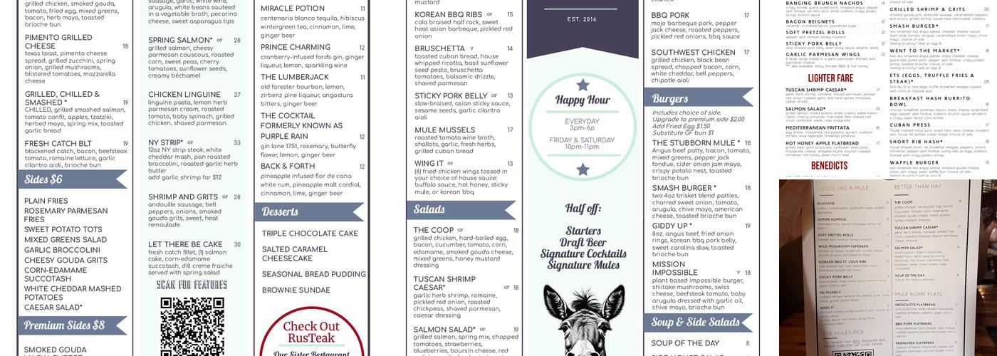 The Stubborn Mule Menu