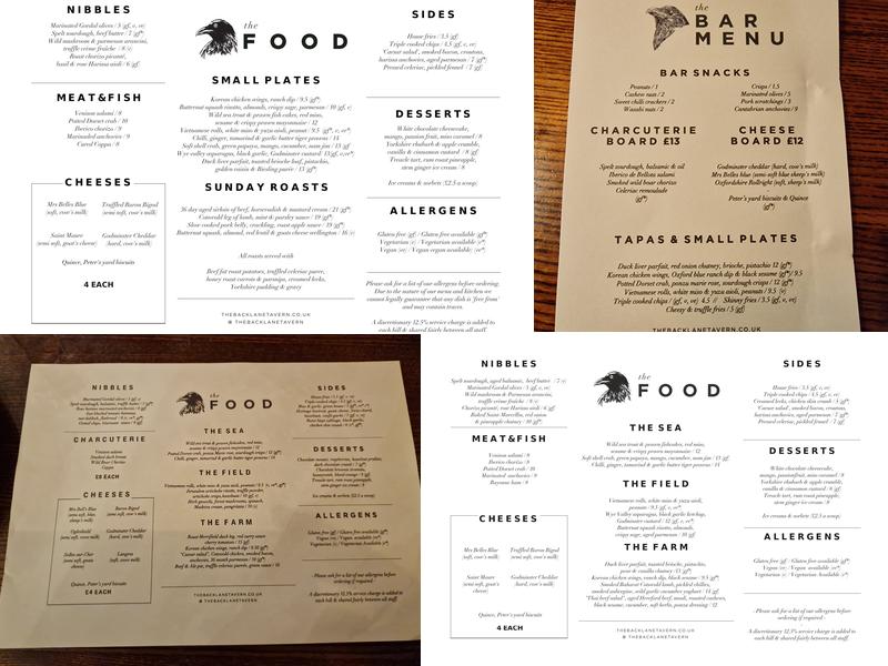 The Back Lane Tavern Menu