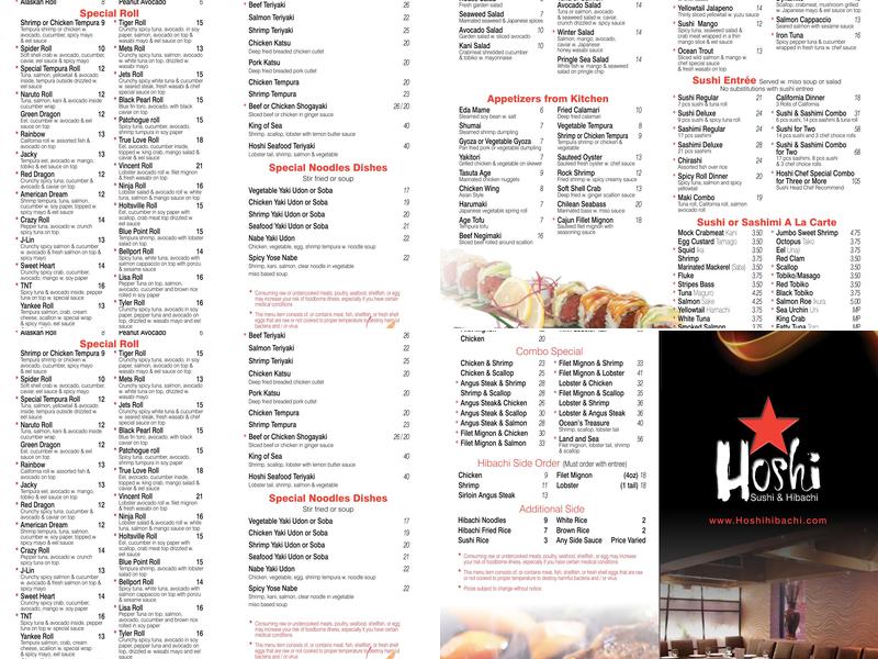 Hoshi Hibachi & Sushi Menu