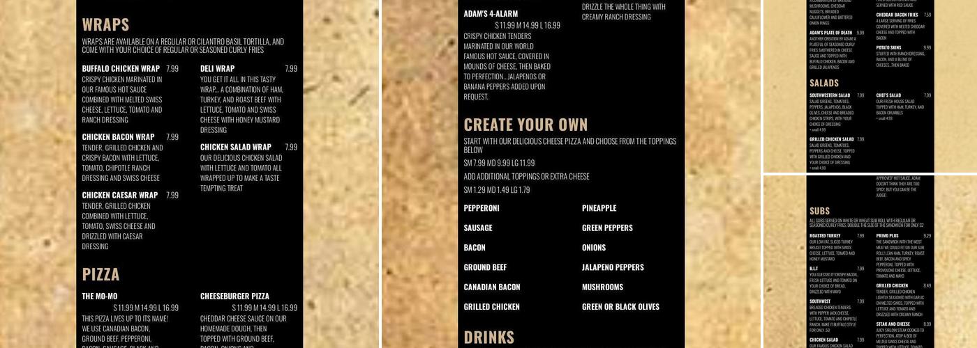 Primos Pizza Menu