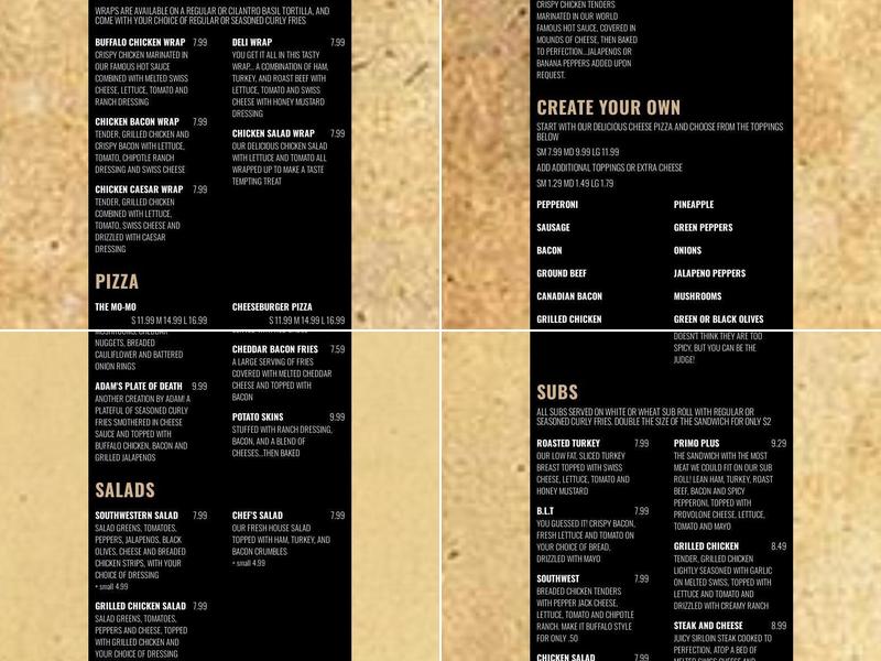 Primos Pizza Menu