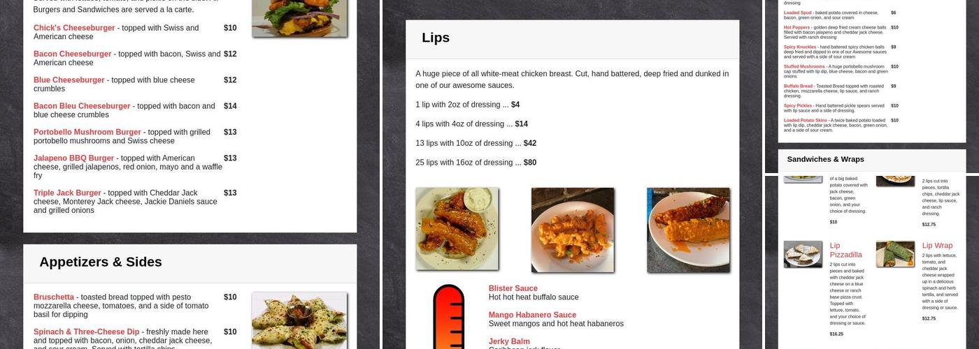 Chick's On The River Menu